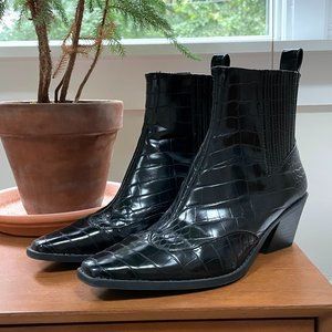 ZARA CROC COWBOY ANKLE BOOTS